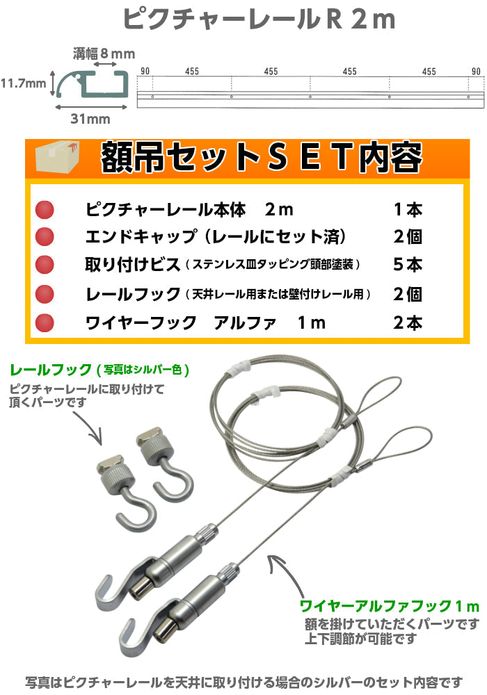 classico ピクチャーレールR 2m 額吊セット ワイヤーアルファフック